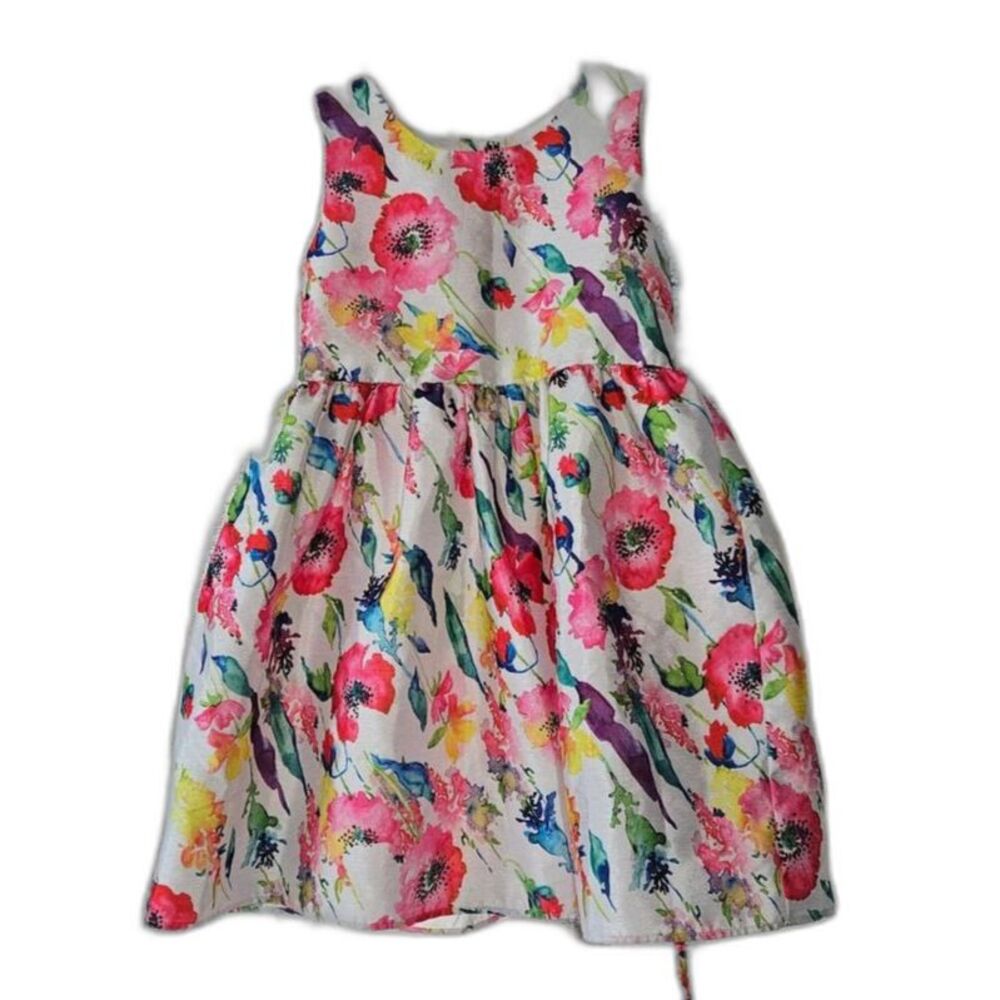 Reina Girls Floral Party Dress Size 6 Sleeveless Back Button Colorful